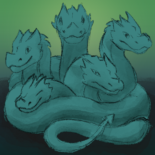 digitally draw image of a five headed hydra dragon